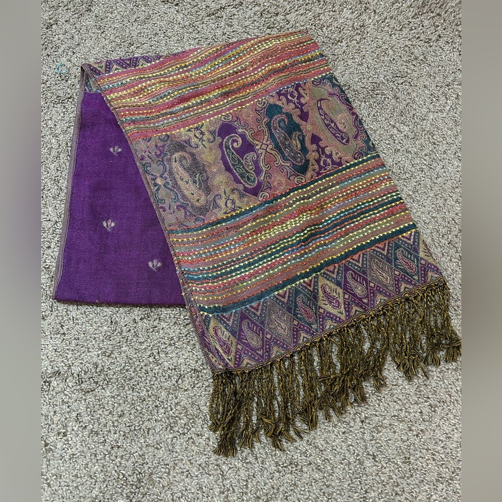 Pashmina Bohemian Purple Paisley Fringe Scarf Silk Cashmere Women's Travel Multi